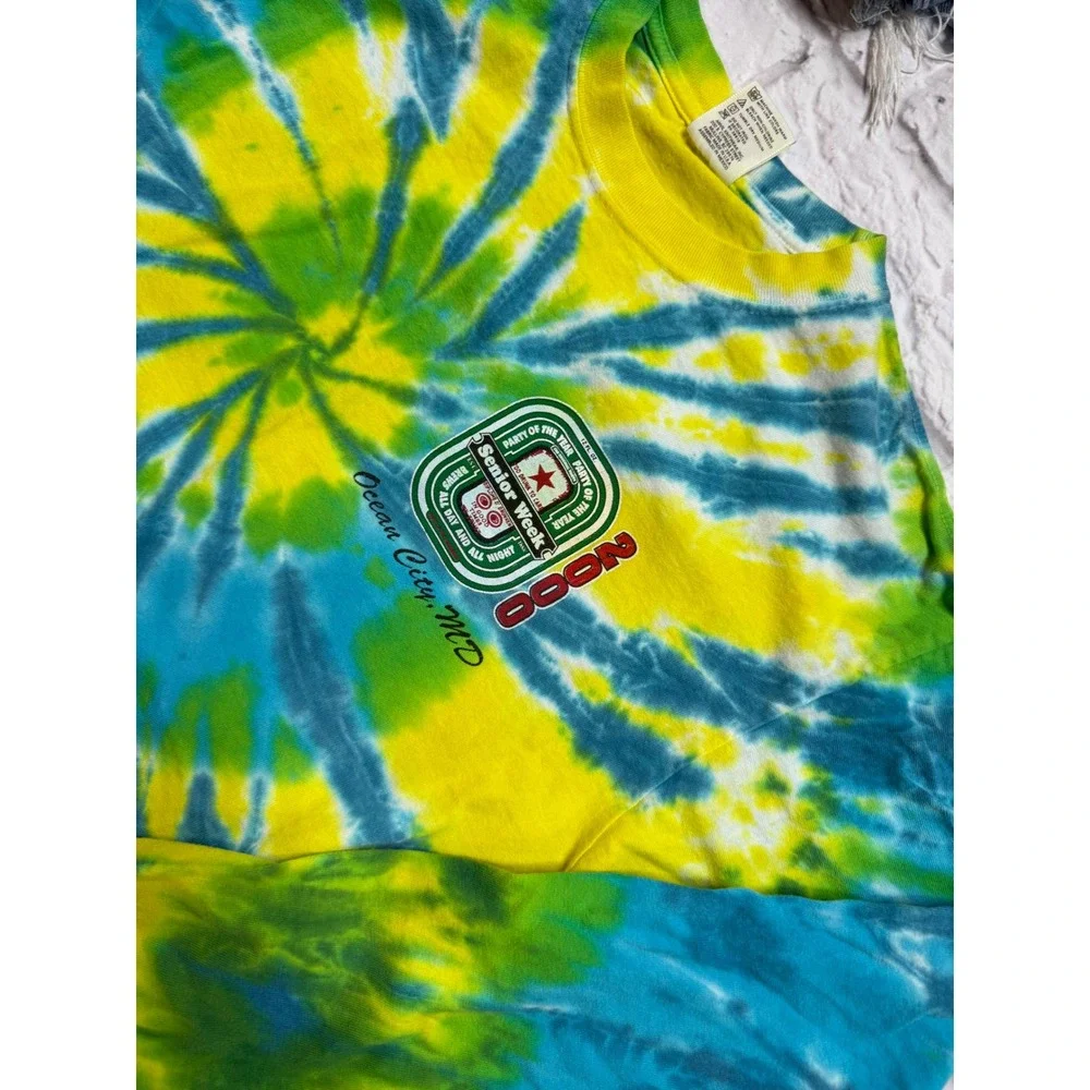 Vintage 2000 Ocean City MD Senior Week Tie Dye Long Sleeve Shirt Anvil XL Y2k